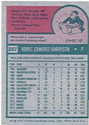 1975 Topps #287 Roric Harrison back image