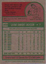 1975 Topps #303 Grant Jackson back image