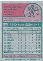 1975 Topps #323 Fred Holdsworth back image