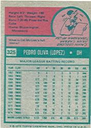 1975 Topps #325 Tony Oliva back image
