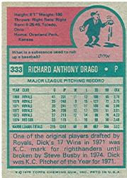 1975 Topps #333 Dick Drago back image