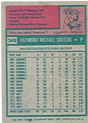1975 Topps #349 Ray Sadecki back image