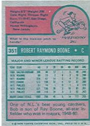 1975 Topps #351 Bob Boone back image