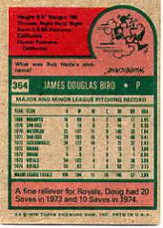 1975 Topps #364 Doug Bird back image