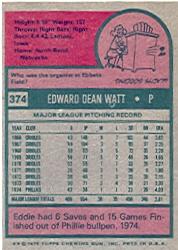 1975 Topps #374 Eddie Watt back image