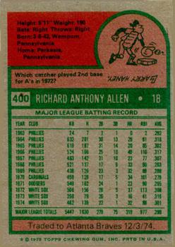 1975 Topps #400 Dick Allen back image