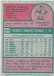 1975 Topps #404 Ted Sizemore back image