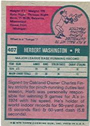 1975 Topps #407 Herb Washington RC back image