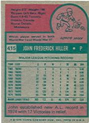 1975 Topps #415 John Hiller back image