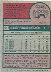 1975 Topps #417 Skip Lockwood back image