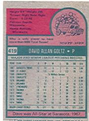 1975 Topps #419 Dave Goltz back image