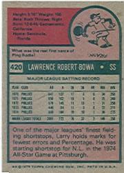 1975 Topps #420 Larry Bowa back image