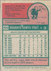1975 Topps #425 Tito Fuentes back image