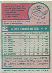 1975 Topps #426 George Medich back image