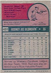 1975 Topps #431 Rod Gilbreath back image