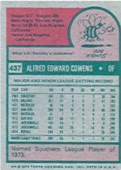 1975 Topps #437 Al Cowens RC back image