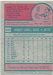 1975 Topps #441 Bobby Heise back image