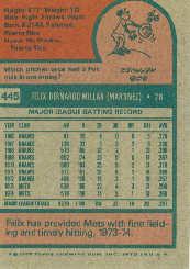 1975 Topps #445 Felix Millan back image