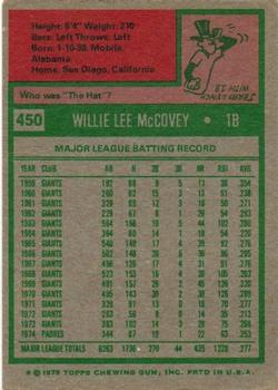 1975 Topps #450 Willie McCovey back image