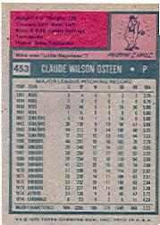 1975 Topps #453 Claude Osteen back image