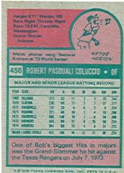 1975 Topps #456 Bob Coluccio back image