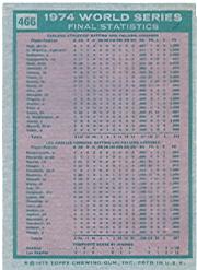 1975 Topps #466 World Series Summary/A's Do it Again back image