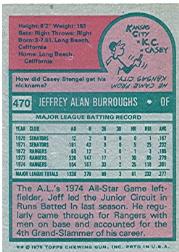 1975 Topps #470 Jeff Burroughs back image