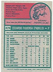 1975 Topps #476 Ed Figueroa RC back image