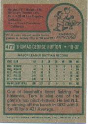 1975 Topps #477 Tom Hutton back image