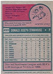 1975 Topps #493 Don Stanhouse back image