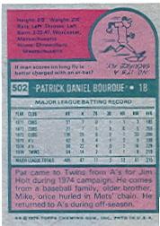 1975 Topps #502 Pat Bourque back image