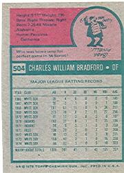 1975 Topps #504 Buddy Bradford back image