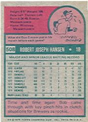 1975 Topps #508 Bob Hansen RC back image