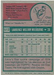 1975 Topps #512 Larry Milbourne RC back image