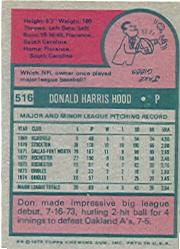 1975 Topps #516 Don Hood back image