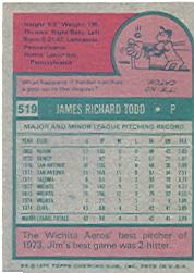 1975 Topps #519 Jim Todd RC back image