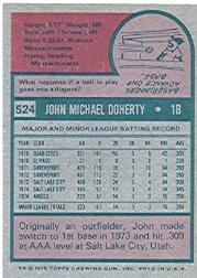 1975 Topps #524 John Doherty RC back image