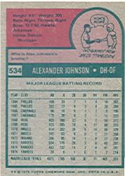1975 Topps #534 Alex Johnson back image