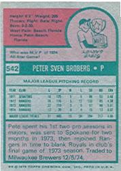 1975 Topps #542 Pete Broberg back image