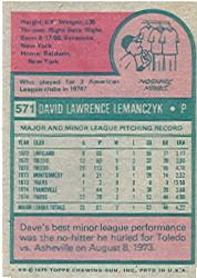 1975 Topps #571 Dave Lemanczyk RC back image