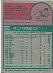 1975 Topps #576 Phil Roof back image