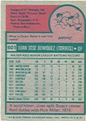 1975 Topps #601 Juan Beniquez back image