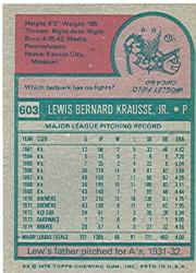 1975 Topps #603 Lew Krausse back image
