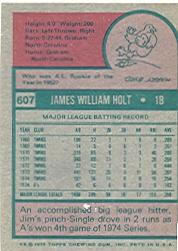1975 Topps #607 Jim Holt back image
