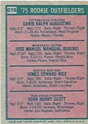 1975 Topps #617 Rookie Infielders/Mike Cubbage RC/Doug DeCinces RC/Reggie Sanders/Manny Trillo back image