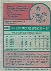 1975 Topps #630 Greg Luzinski back image