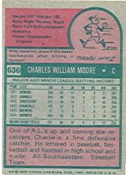 1975 Topps #636 Charlie Moore back image