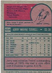 1975 Topps #654 Jerry Terrell back image