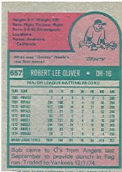 1975 Topps #657 Bob Oliver back image