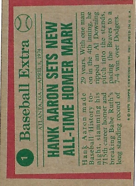 1975 Topps Mini #1 Hank Aaron HL/Sets Homer Mark back image